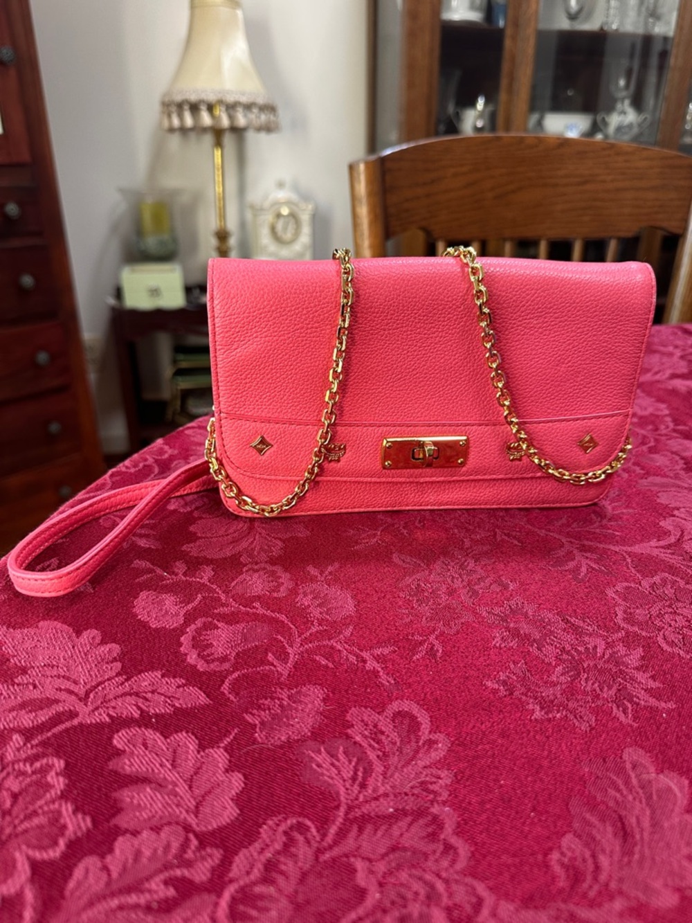 MCM Pink Leather Turnlock Crossbody/Clutch - Picture 1 of 4